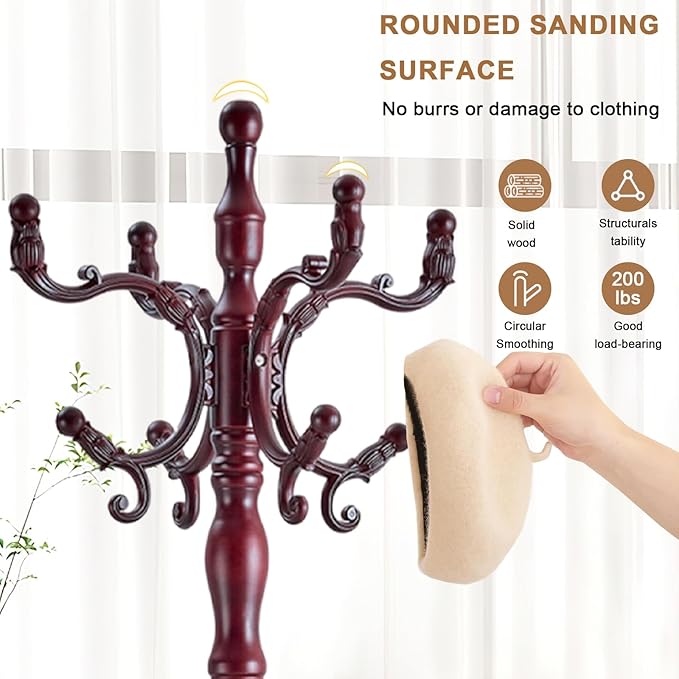 Solid Wood Coat Rack, Free Standing Hall Coat Tree with 14 Hooks, 3 Height Options, 300lbs Load, Stury Base, Clothes Rack for Entryway, Hallway, Bedroom (Tri-legged Base - H12 Rosewood)