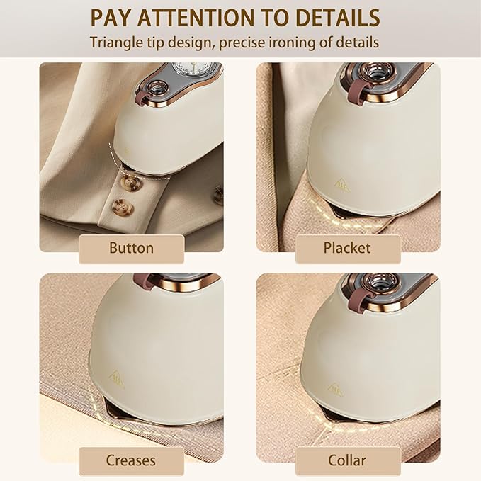 Portable Ironing Machine, Foldable Wet Dry Dual-Purpose Large Panel Steam Iron, 180 ° Rotating Handle High-Power Hanging Iron Machine without Selecting Fabrics or Occasions (Beige)