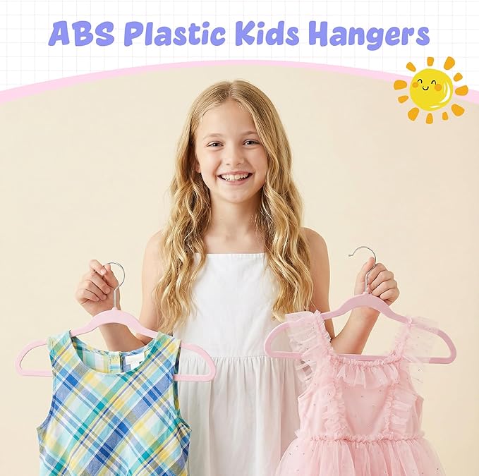 HOUSE DAY 13.5 Inch Kids Hangers 30 Pack - Premium ABS Plastic Clothes Hangers for Kids, Children, Preteens - Space Saving Thin Profile, Strong & Durable Hangers with 360° Swivel Hook - Pink