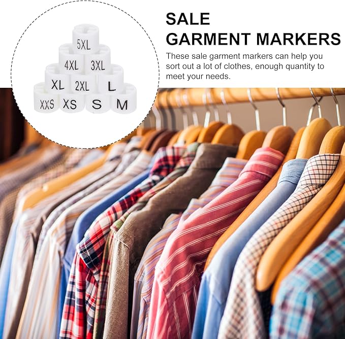 Balacoo Clothes Hanger Size Markers, 100Pcs Garment Size Markers Kit for Retail, at Home Hangers, Closet Organization 10 Size White 1X1CM
