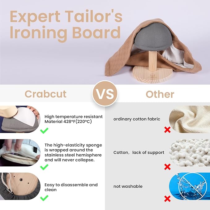 Bra Wooden Ironing Board Mini - Portable Pressing Pad for Bras, Shirts, Collars & Cuffs | Small Tabletop Ironing Stool with Padded Surface | Sewing & Travel Essential