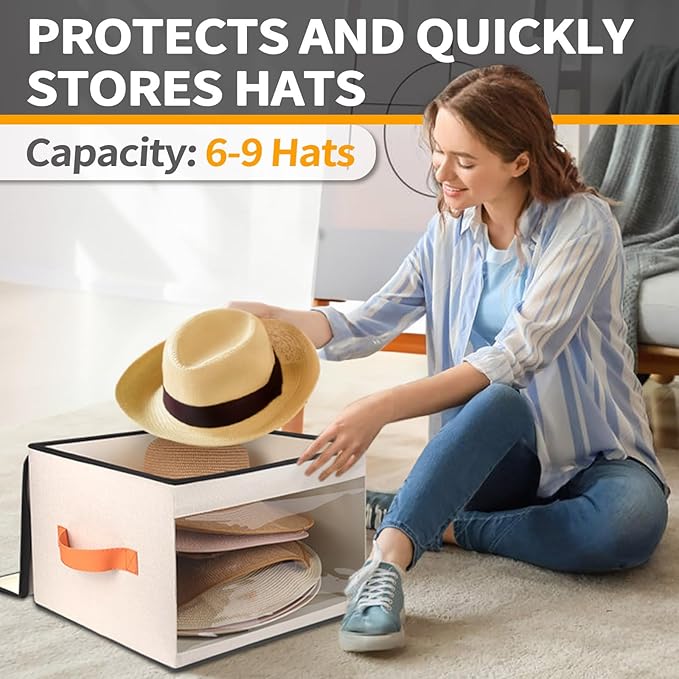 Upgraded Hat Storage Box for Women & Men,Closet Hat Boxes Organizer Bag with Dustproof Lids,Cowboy Hat Box,Hat Carrier Case For Travel（beige）