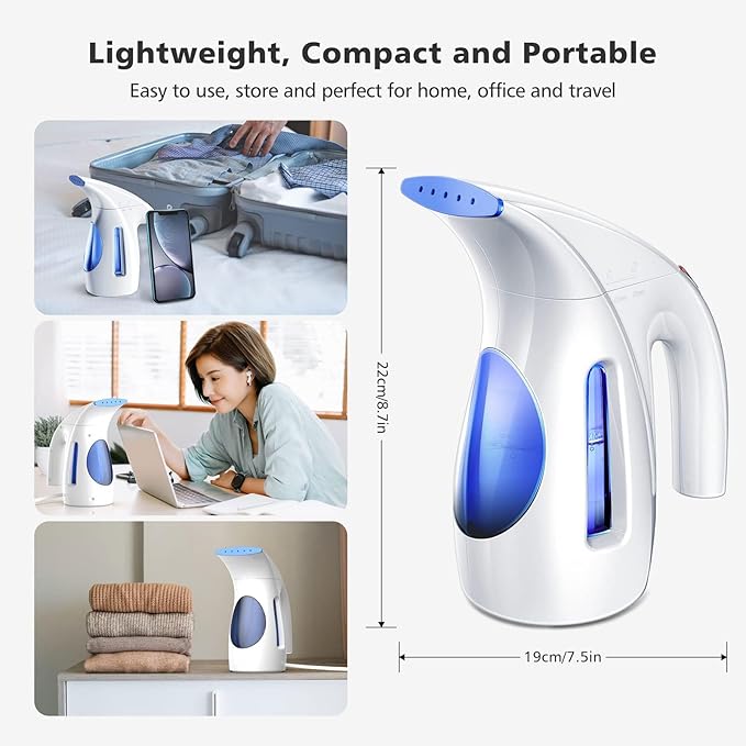 HiLIFE Steamer for Clothes Upgraded, Portable Handheld Clothing Steamer, 240ml Big Capacity, 700W, Strong Power, Fabric Quick Wrinkle Remover with Brush for Home, Office, Travel (ONLY 120V) -Blue