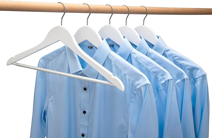White Wood Bridal Dress Hangers Wooden Coat Hanger, Heavy Duty Clothes Hangers for Shirts, Jackets, Pants, Wedding Dress, Bridesmaid Suits 10 Pack-HL01W