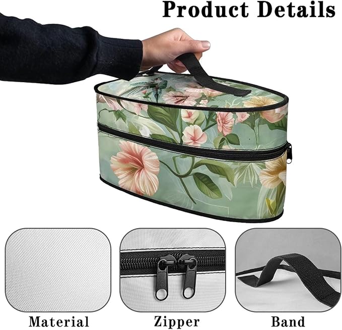 Hummingbird Iron Portable Storage Bag for Travel,Floral Fade Resistant Protective Carrying Bag Compatible with Full-Size Iron with Handle Zippered Bag,Case Only