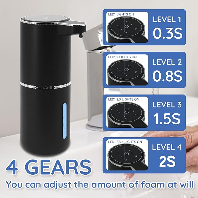 Liquid Soap Dispenser, Automatic Soap Dispenser, 13.5oz/400ml Automatic Soap Dispenser Touchless, USB Rechargeable 4 Level Adjustable Electric Hand Soap Dispenser, for Bathroom, Kitchen,Hotel