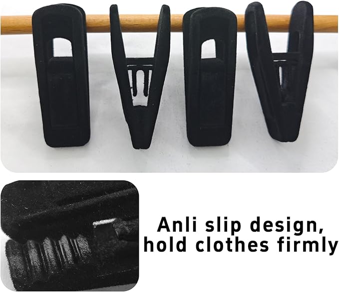 20PCS Velvet Hanger Clips, Non-Slip Velvet Clips Strong Finger Clips Clothes Clips Pants Hangers Clips, Black