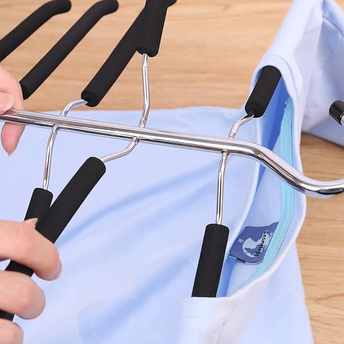 2 Pack 5 in 1 Metal Sweater Hangers Non Slip Stainless Steel Shirt Hangers Multi Layers Wardrobe Clothes Rack Heavy Duty Metal Space Saver Shirt Blouse Hanger Closet Storage Organizer