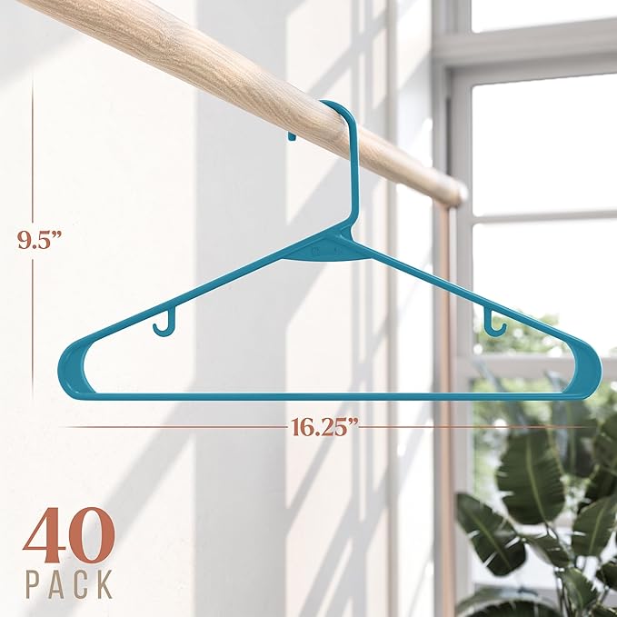 Plastic Hangers 40 Pack Blue - Clothes Hangers - Makes The Perfect Coat Hanger and General Space Saving Clothes Hangers for Closet - Percheros Ganchos para Colgar Ropa Hangars