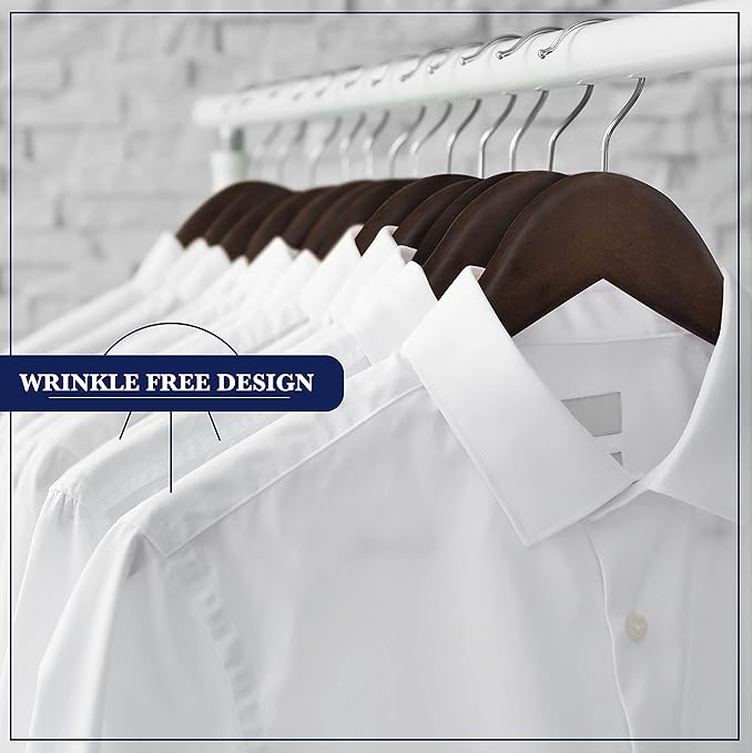 Wooden Hangers - Non Slip Luxury Natural Lotus Wood & Velvet Suit & Pants Hangers - 360 Rotating Hooks - 20 Pack