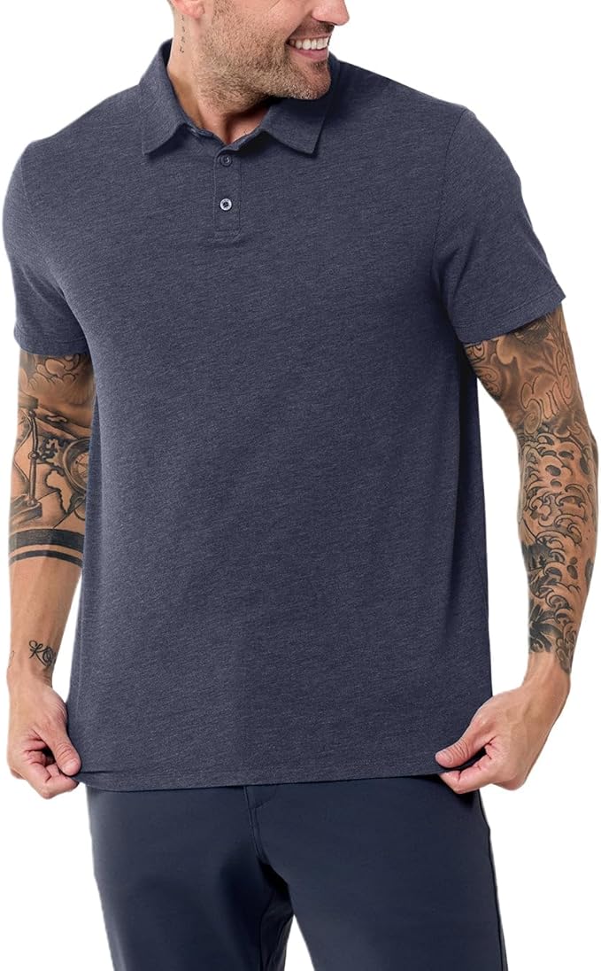INTO THE AM Polo Shirts for Men - Slim Fit Short Sleeve Collared Shirt S - 4XL Fitted Collar Polos for Work