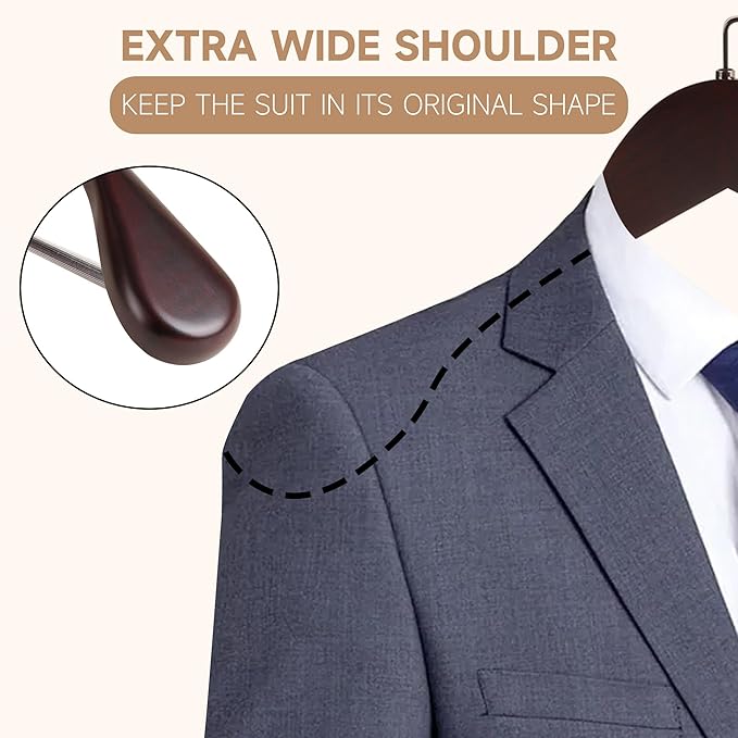 12-Pack Premium Wide Shoulder Wooden Suit Hangers, 16" Heavy-Duty Solid Wood Coat Hangers with Pant Bar for Women's Heavy Garments, Blazers, Jackets (Dark Cherry)