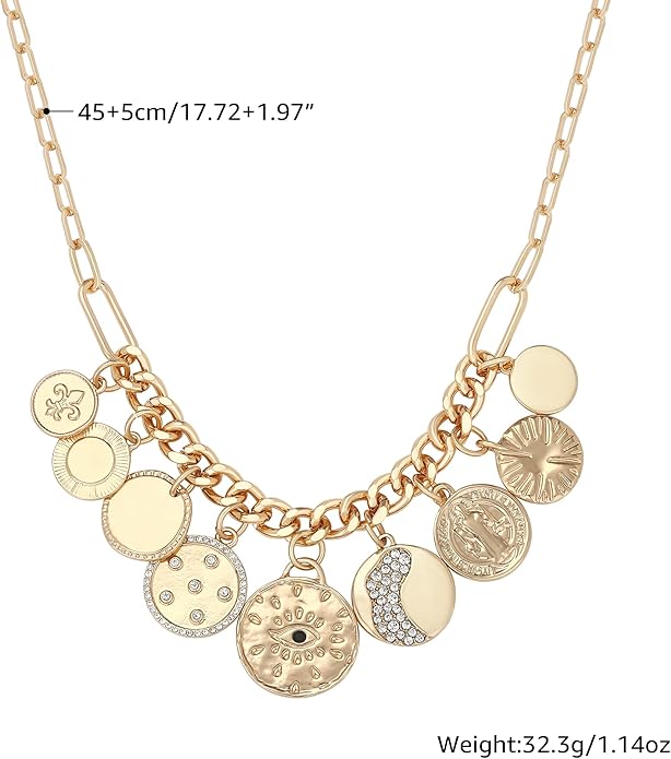 Chunky Gold Necklace for Women Gold Evil Eye Cowboy Pendant Necklace Dainty Paperclip Chain Vintage Luck Amulet Choker Necklaces Celestial Jewelry Gift