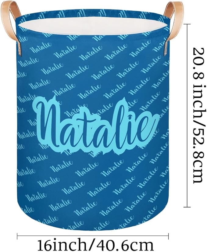 Personalized Laundry Basket, Custom Gift Laundry Hamper, Collapsible Nursery Waterproof Laundry Baskets, Dirty Clothes Toy Hamper with Handles Name Text Blue