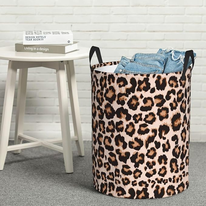 Cheetah Print Round Laundry Hamper Leopard Animal Skin Storage Basket Toys Clothes Organizer Bin For Home Bathroom Bedroom Dorm Nursery, 38l