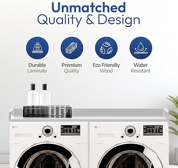 OfficeSimpli Washer Dryer Countertop, Made in USA, Non-Slip Pads, Laundry Room Wood Topper, Washer Dryer Cover for Top, Laundry Countertop, Laminate Finish (Glacier White, Standard (27.5" x 54"))