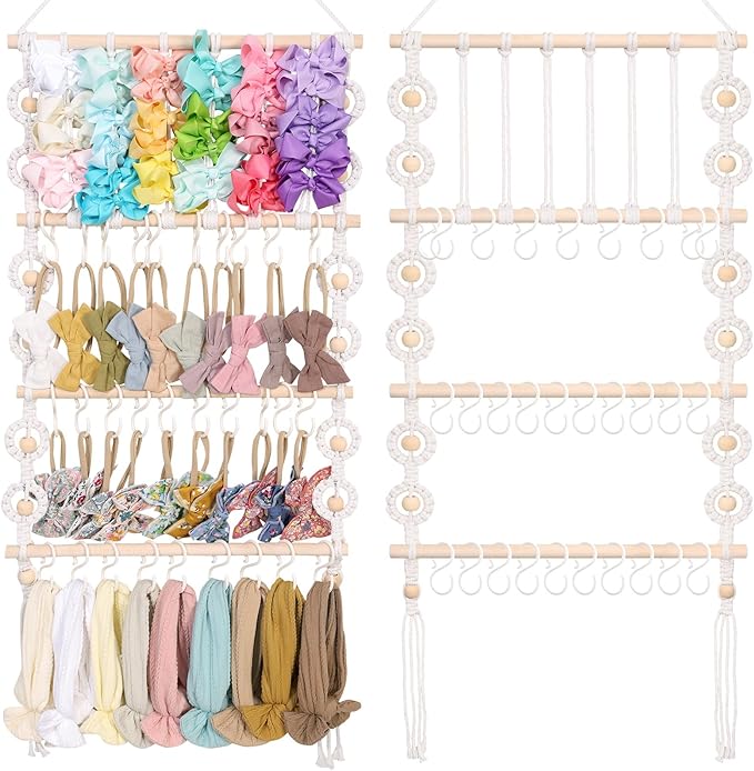 POVETIRE Headband Holder Bow Organizer for Girls Hair Bows, Baby Bow Hanger for Girls Hair Accessories Organizer Storage Wall Hanging Decor for Nursery Baby Girls Toddler Room