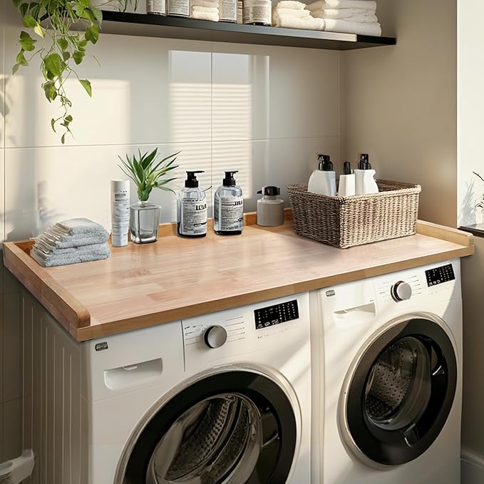 Washer Dryer Countertop, 100% Natural Wood, Laundry Countertop Over Washer and Dryer, Laundry Machine Topper for Front Loaders, Fits All Major Brands, Anti Vibration Pads, 54” x 27.5" Black