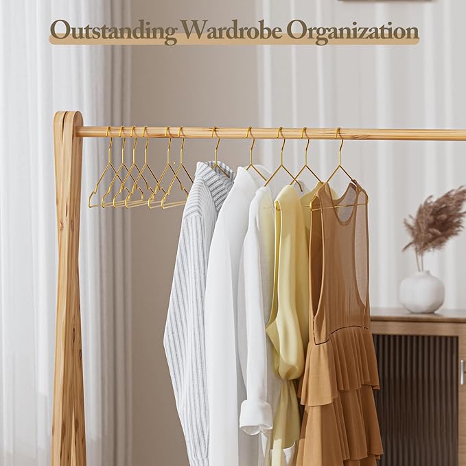Metal Wire Clothes Hangers Bulk 30 Pack with Notches for Standard Size Coats, Shirts, Suits, Camisole, Dresses, Sturdy, Heavy-Duty, Space-Saving, Gold