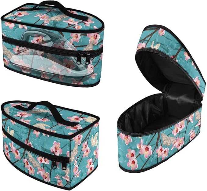 Blue Peach Blossom Travel Iron Holder with Handle & Zipper Closure Full Size Iron Tote Bag Dustproof Protective Carrying Bag for Mon,Clothing Practitioner