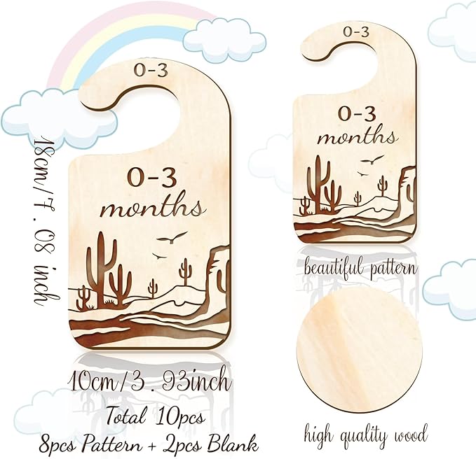 CRASPIRE 10Pcs Desert Wood Baby Wardrobe Dividers Nursery Decor from Newborn to 36 Month Closet Organizers Camel Pattern Hanger Seperaters Baby Nursery Wardrobe Hangers Divider for Newborn Shower