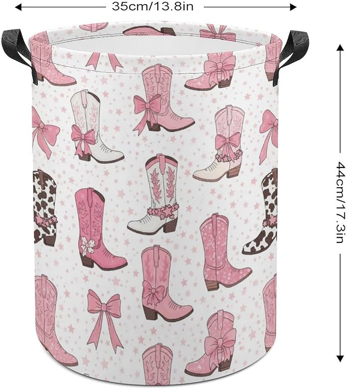 Cowgirl Boot Laundry Basket Pink Western Decor Hampers for Laundry Dirty Clothes Basket Organizer for Bedroom Bathroom
