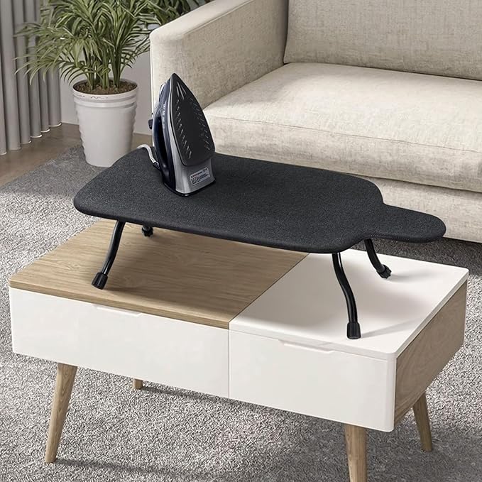 Duwee 15"x30" Table Top Ironing Board Extra Wide with Heat Resistant Cover,10mm Thicken Double Layers Feltpad and Foam,Non-Slip Feet for Home, Laundry Rooms, Dorms,Black