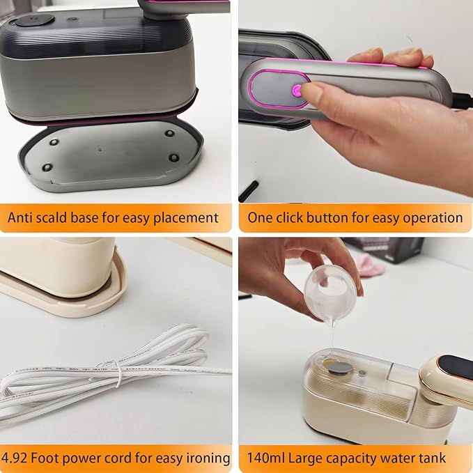 Travel Steamer Iron, 1200W Clothing Steamer with Digital Display Screen, 5+1 Intelligent Ironing Gear Multifunctional Hanging Iron Machine, 140ml, 30S Preheating, Suitable for Home, Trip&Dorm (Beige)