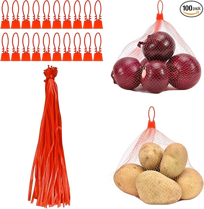 100-Pack Durable Nylon Mesh Bags, 24-Inch Reinforced Storage Bags with Secure Plastic Latches for Produce, Groceries, Toys, and Seafood Boiling