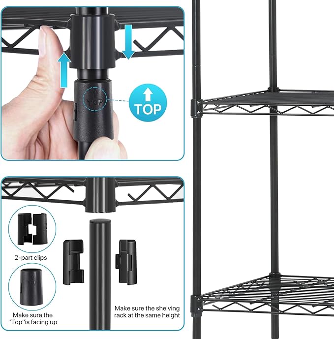 Storage Shelves Heavy Duty Metal Shelving Unit with Leveling Feet, 5 Tier Adjustable Garage Storage Rack, 750 LBS, Utility Metal Shelves for Pantry Kitchen Office (Black, 24" L x 14" W x60" H)