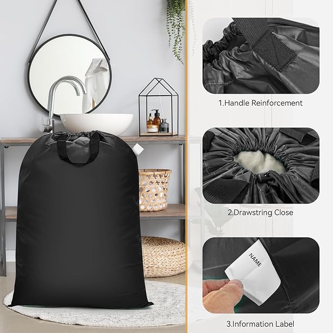 Extra Large Laundry Bag With Handles, Heavy Duty, Travel Laundry Bag for Dirty Clothes, 28" x 40" (Black)