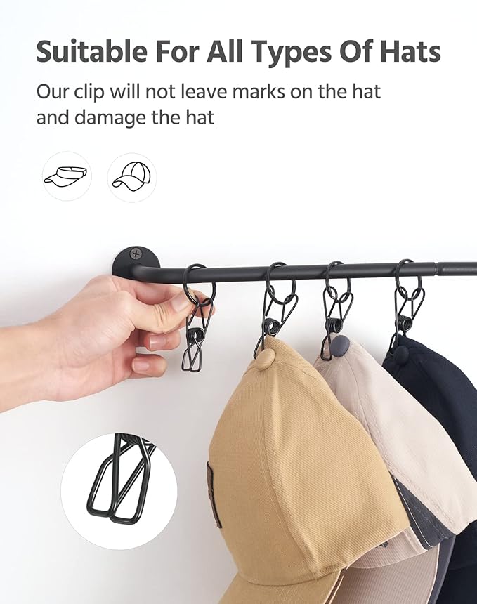 Mkono Hat Rack for Wall Baseball Cap Organizer Holder with 20 Clips Modern Metal Hat Storage Display Hanger Wall Mount Cowboy Hat Hooks Rack for Closet Bedroom Entryway, Set of 2