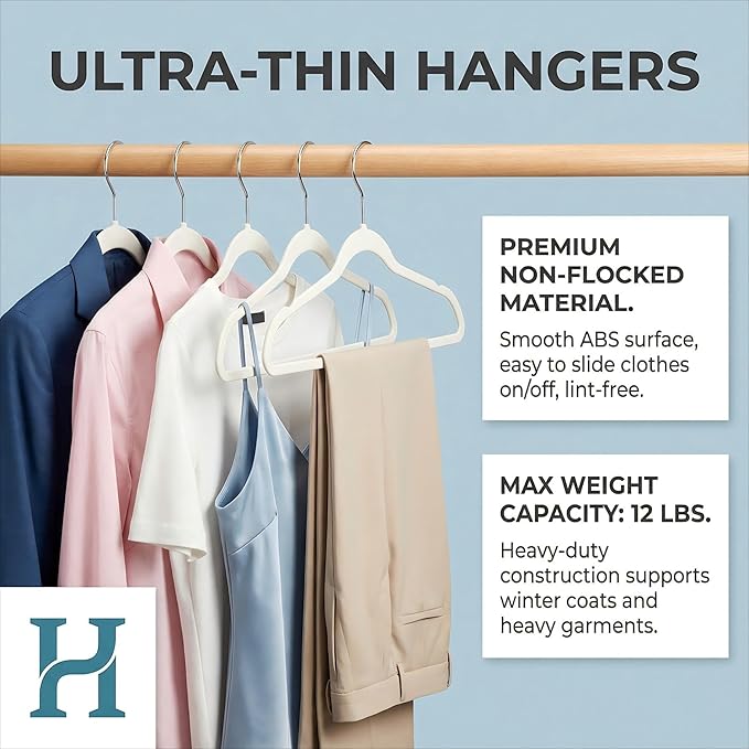 HOUSE DAY Ivory Plastic Hangers 20 Pack - Heavy Duty Non-Velvet Hangers with 360° Swivel Hook & Non Slip Notches - Slim Space Saving Clothes Hangers, Durable Closet Organizers for Coats Shirts Dresses