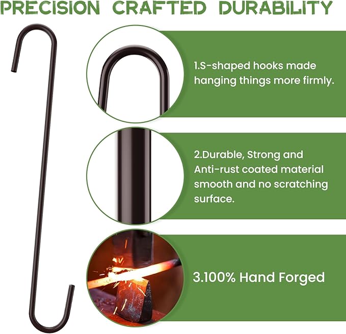 6 Pack heavy duty s hooks,Brown strong metal big hooks for hanging plants or large items as potted plants,garden tools,bird cages,animal feeders