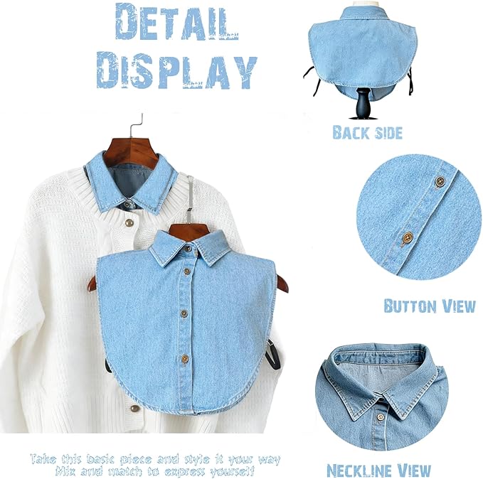 Denim Detachable Collar Faux Dickey Half Shirt Blouse False Decorative Choker