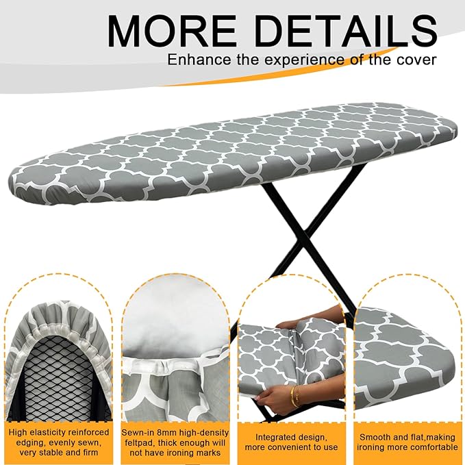 Ironing Board Cover and Pad, Sewn-in Thick Feltpads, Elastic Edge,15"x48"Scorch & Stain-Resistant Replacement Ironing Board Cover, Fits Standard Ironing Boards, Durability & Easy to Install