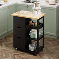 SUNLEI Kitchen Island with Storage Cart Rolling Coffee Small Butcher Block Table Microwave with 3 Drawers on Wheels Station Portable Mobile Narrow Moveable Utility Counter Wood Top Spaces Bar Food