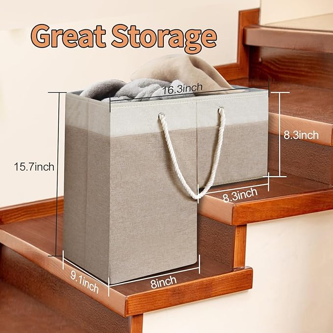 Stair Basket for Stairs with Handle, Staircase Baskets for Carpeted and Wooden Stairs,16" Step Storage Basket for Toys, Clothes, Books, Tools, with Hard Board, Anti-slip (Brown, 2 pack)