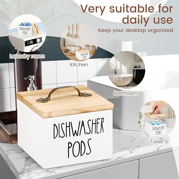 Dishwasher Pod Container with Lid, Laundry Detergent Pods Storage Container, Dryer Sheet Holder, Dishwasher Pod Storage Container, Detergent Pods Container for Laundry Room (White)