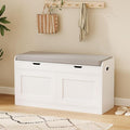 2-Tier Storage Bench, 39.4" Wide Shoe Bench with Lift-Up Top, Shoe Storage Bench with Cushion, Shoe Cabinet with Handleless Doors and Adjustable Shelf for Entryway, Bedroom, White KHD02W