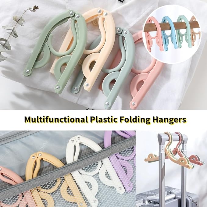 10PCS Multifunctional Plastic Folding Hanger, Retractable Portable Travel Hangers, Foldable Coat Hanger Folding Hangers for Traveling, Space Saving Clothes Hangers Portable Travel Hangers (Pink)