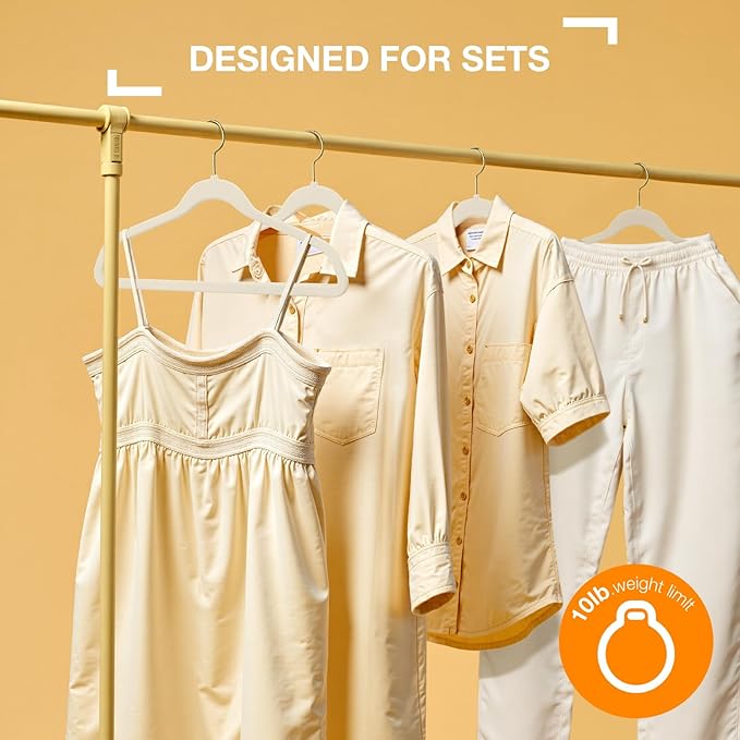 Korpai 50 Pack Beige Velvet Hangers,Coat Hanger Non Slip,Heavy-Duty,Space Saving,Slim Clothes Hangers for Pants,Outfit,Skirts,Suits,Coats,Dresses ect.Felt Hangers with Gold 360°Swivel Hook