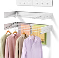 Upgrade Laundry Drying Rack, 31.5" Drying Rack Clothing Wall Mounted,Foldable, 5 Aluminum Rods with 6 Hooks, Space-Saving White Collapsible Drying Racks Hanger for Laundry Bathroom