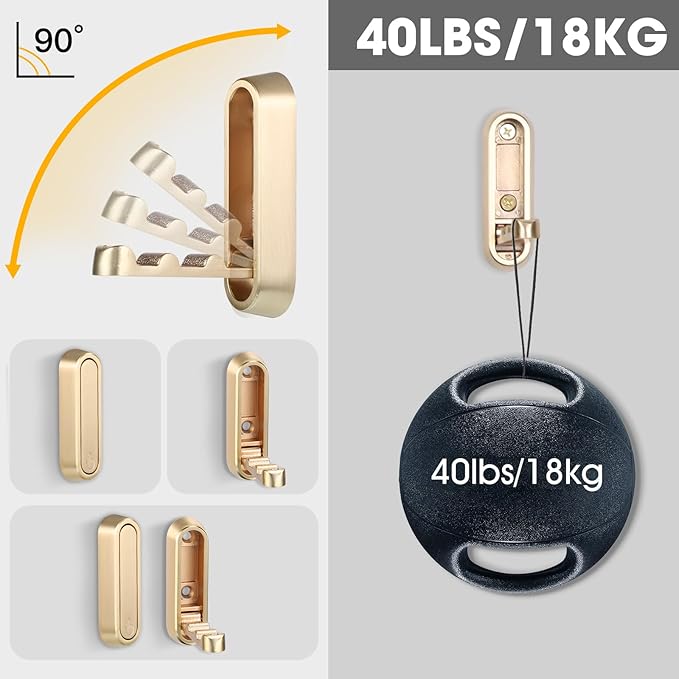 Folding Coat Hooks, 6 Pcs Foldable Gold Wall Hooks Heavy Duty Foldable Hook Bathroom Towel Hooks Robe Hooks Wall Mounted for Hanging Coat Towels Clothes Hat Bags Keys