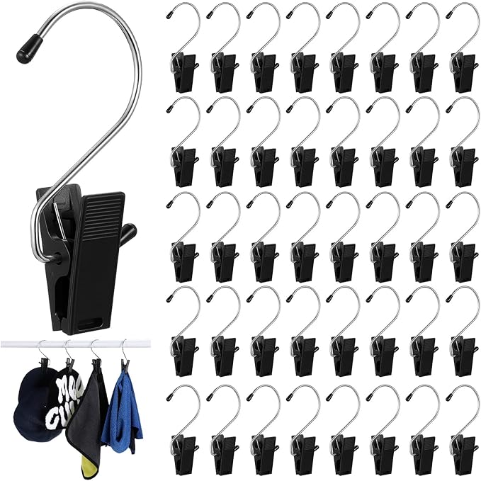 50 Pcs Heavy Duty Boot Hanger Clips, Multi-Function Laundry Hanging Hooks for Pants, Socks, Towels, Hats, Boots, Closet Organizer, Black