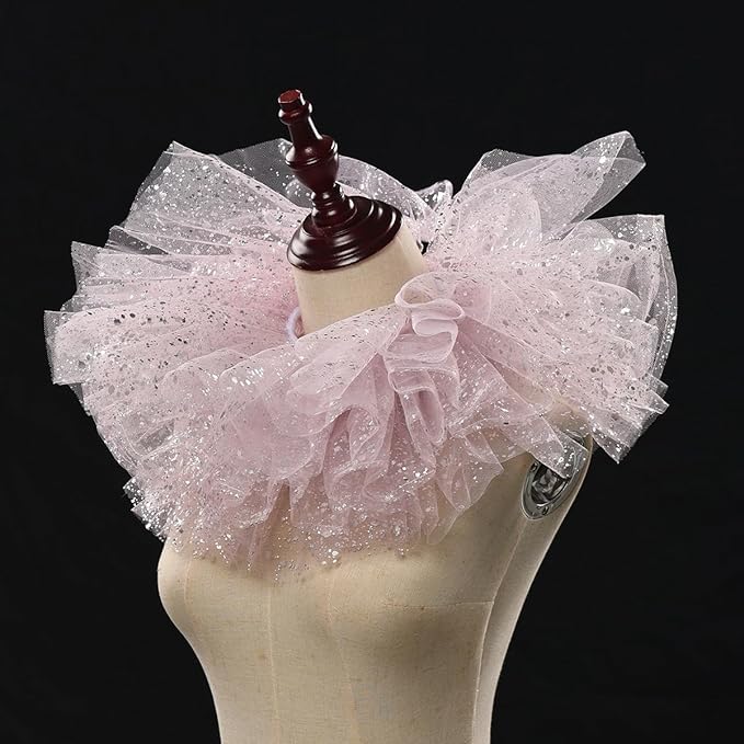 BLESSUME Victorian Retro Mesh Neck Ruff Ruffle Collar Layered Clown Neck Collar