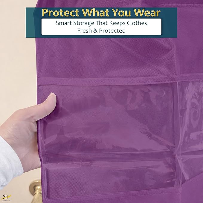 43" Garment Bags for Hanging Clothes, Pack of 3 Suit & Dress Covers for Storage and Travel, Long Gown Bags with Zipper, Plum Purple