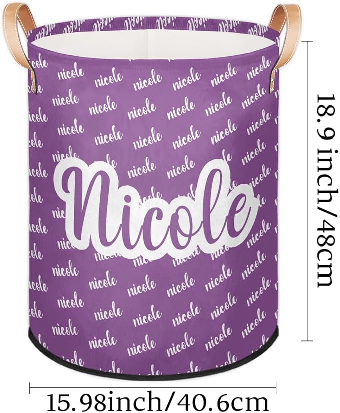 Custom Name Laundry-Hamper, Personalized Purple Kids-Clothes-Hamper Foldable with Name, Customized Storage Basket with Handles Waterproof Gift for Boys Girls Baby Women