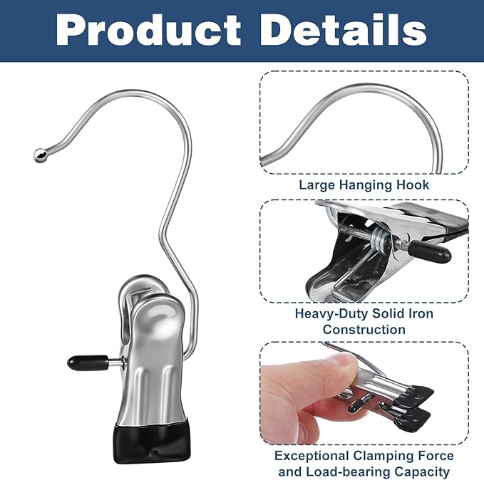 100 Pack Hanger Clips, Heavy Duty Laundry Hooks with 360° Rotation - Space Saving Clothes Pins for Closet, Boots, Pants, Hats, Towels (Silver)