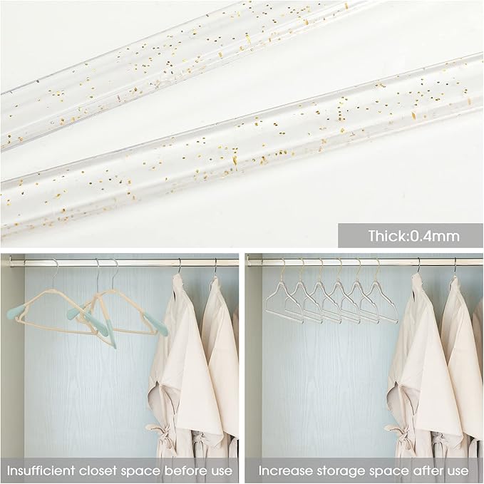 Weysat 20 Pcs Clear Acrylic Hangers Plastic Gold Glitter Coat Hanger Non Slip Space Saving Suit Heavy Duty Clothes Hanging with Non Slip Notches for Coats Pants Dress Clothes
